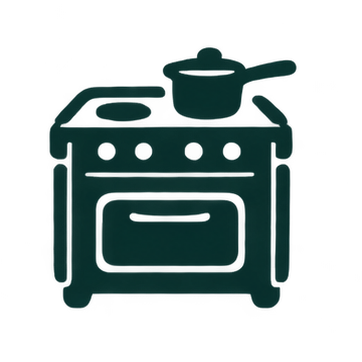 Rooikat skillet on a stove with pot in a safari-style kitchen setting, highlighting cooking gear.