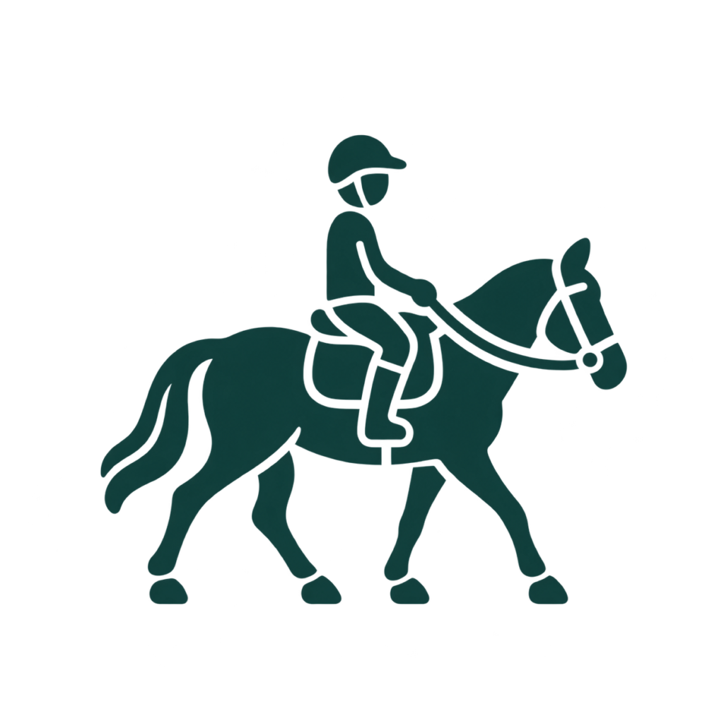 Silhouette of a rider on a Rooikat, wearing a helmet and riding gear.